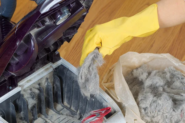 Emptying Vacuum Cleaner into Plastic Bag — Stock Photo, Image