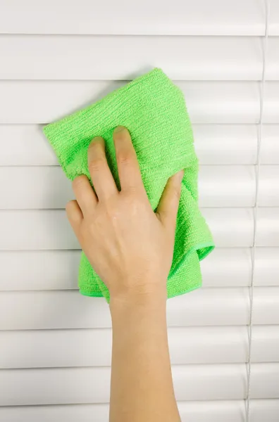 Dusting Window Blinds — Stock Photo, Image