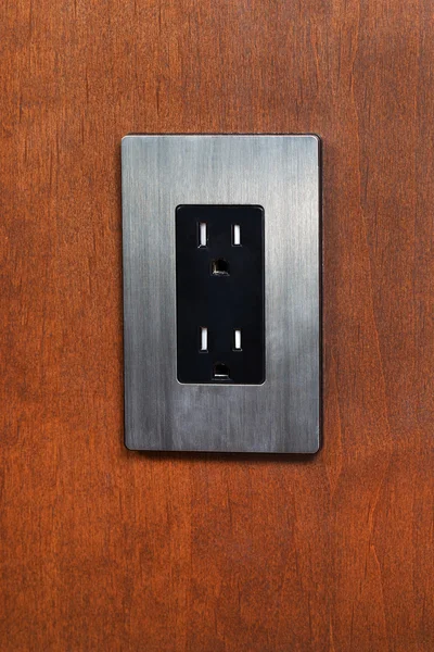 Dual Electrical Outlet on Wooden Wall — Stock Photo, Image