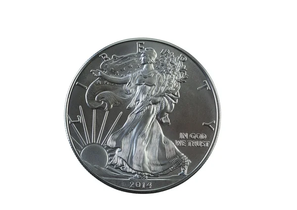 Pièce de monnaie American Silver Eagle Dollar non circulée isolée sur blanc — Photo