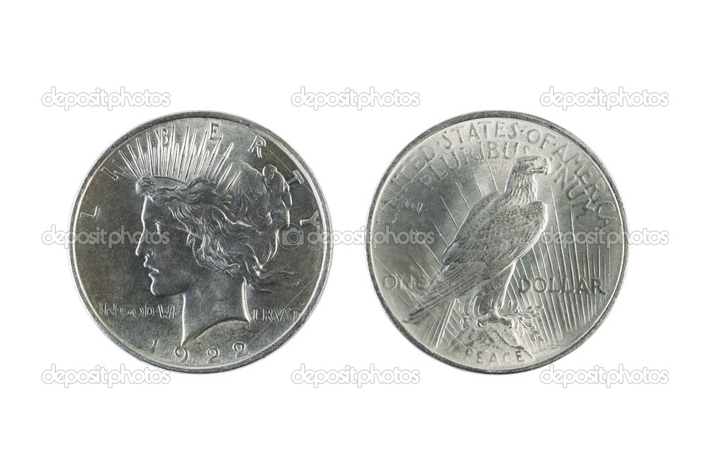 Peace Silver Dollars on White 