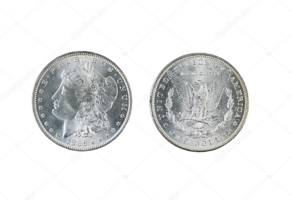 Morgan Silver Dollars on White