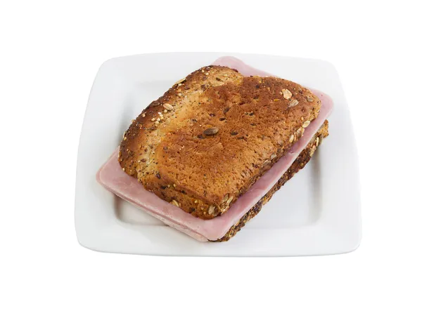 Jambonlu sandviç plaka üzerinde — Stok fotoğraf
