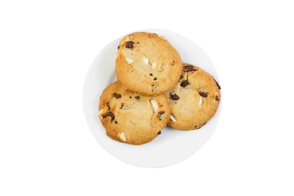 Fresh Chocolate and nut cookies on plate — Stock Photo, Image