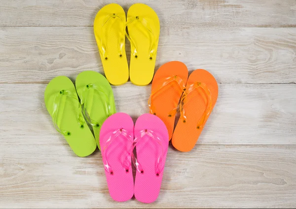 New Sandals Placed on Faded Wood — Stock Photo, Image