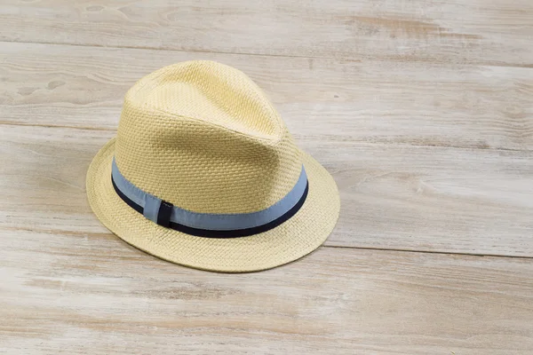 New Straw Hat on Faded Wood — Stock Photo, Image