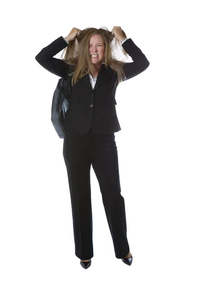 Arrabbiata donna d'affari tirando i capelli — Foto Stock