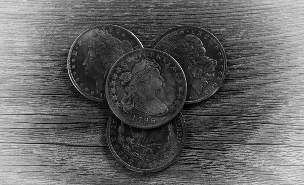 Seltene Antike Silbermünzen Aus Den Vereinigten Staaten Mit Vintage Effekt — Stockfoto