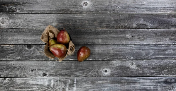 Top View Ripe Pears Out Bowl Old Wood Table Close — Stock Photo, Image
