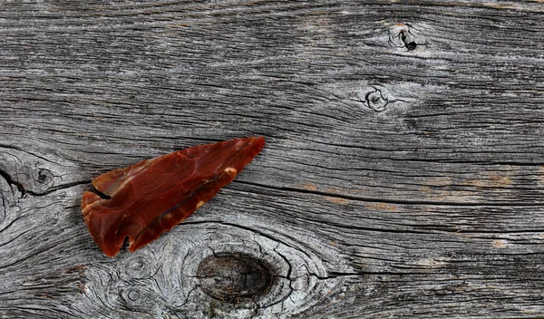 Large North America Native American Flint Arrowhead Rustic Wood Surface — Photo