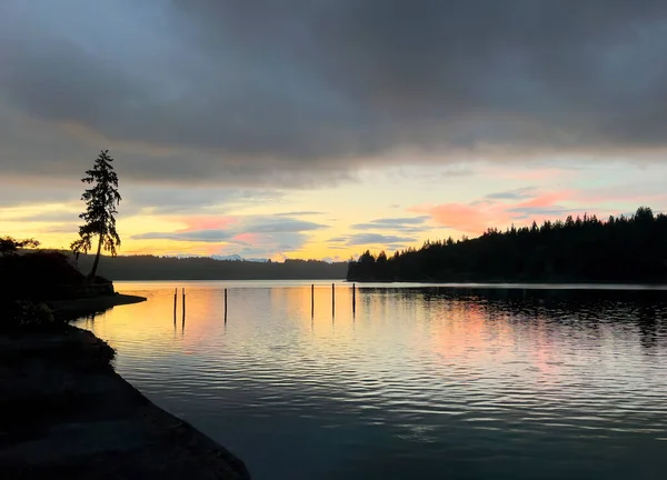 Vue Sur Rivage Magnifique Coucher Soleil Sur Puget Sound Washington — Photo