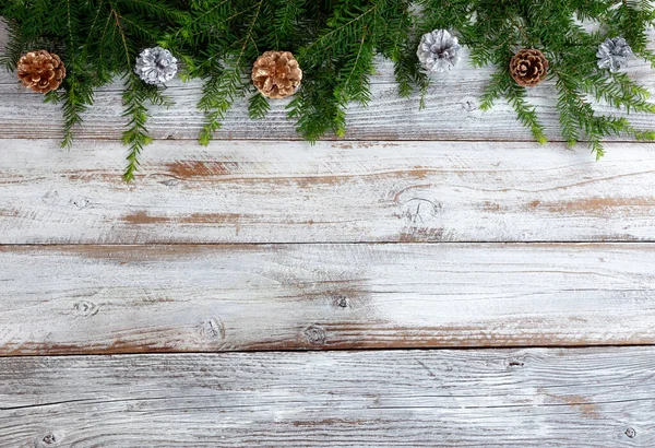 Top Border Silver Gold Color Pine Cone Ornaments Real Fir — Fotografia de Stock