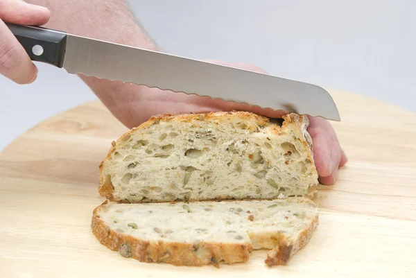 Cutting Bread — Stock Photo, Image