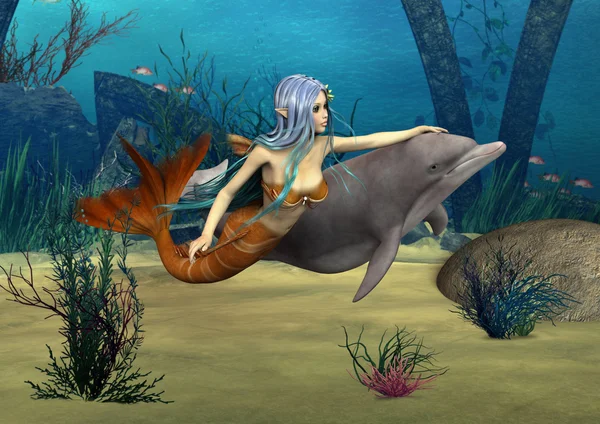 Mermaid and Dolphin — Stock Photo, Image