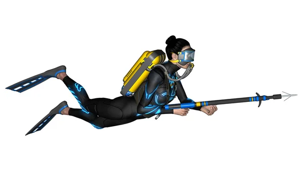 Mergulhador Feminino com Arma Lança — Fotografia de Stock
