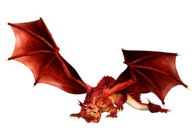 Beyaz arka planda izole edilmiş bir fantezi ejderhanın 3 boyutlu canlandırması