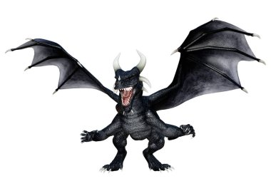 Beyaz arka planda izole edilmiş bir fantezi ejderhanın 3 boyutlu canlandırması