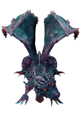 Beyaz arka planda izole edilmiş bir fantezi ejderhanın 3 boyutlu canlandırması