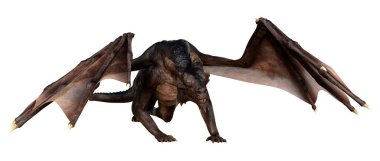 Beyaz arka planda izole edilmiş bir fantezi ejderhanın 3 boyutlu canlandırması