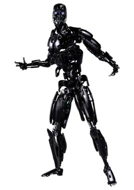 Beyaz arkaplanda izole edilmiş bir erkek robotun 3B görüntülemesi