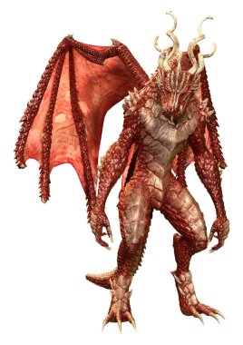 Beyaz arka planda izole edilmiş bir fantezi ejderhanın 3 boyutlu canlandırması