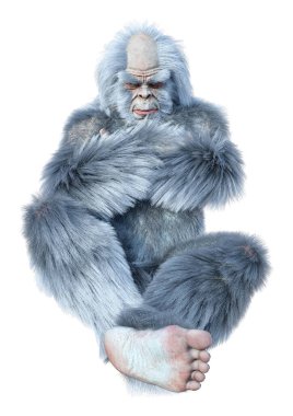Yeti 'nin beyaz arka planda izole ettiği 3 boyutlu bir fantezi yaratığı.