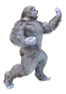 Bir kar canavarı ya da beyaz arka planda izole edilmiş bir Koca Ayak 'ın 3 boyutlu görüntüsü