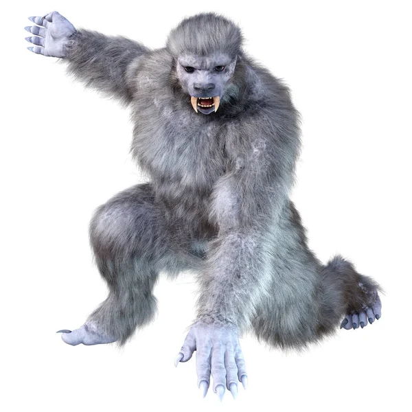 Darstellung Eines Schneelebewesen Oder Eines Bigfoot Isoliert Auf Weißem Hintergrund — Stockfoto