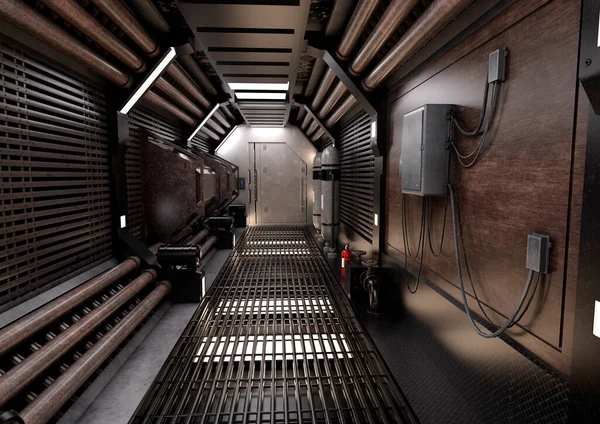 一个未来派科幻小说大厅的3D渲染 — 图库照片