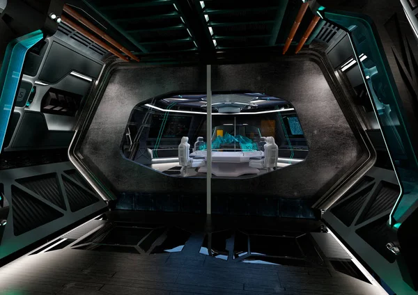 未来のSf宇宙船コントロールセンターの3Dレンダリング — ストック写真
