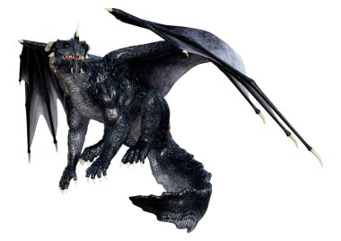 Beyaz arka planda izole edilmiş bir fantezi ejderhanın 3 boyutlu canlandırması