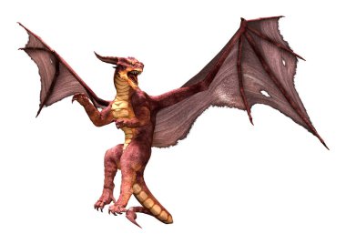 Beyaz arka planda izole edilmiş bir fantezi ejderhanın 3 boyutlu canlandırması