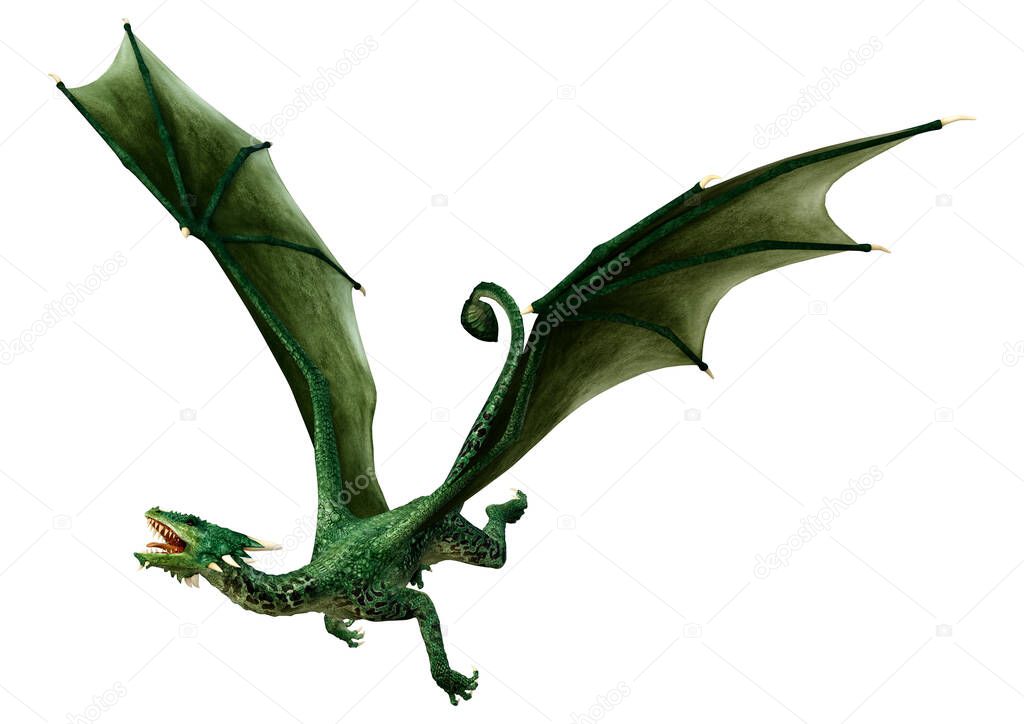 3D rendering of a fantasy dragon isolated on white background