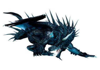 Beyaz arka planda izole edilmiş bir fantezi ejderhanın 3 boyutlu canlandırması