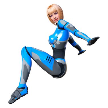 Beyaz arka planda izole edilmiş bir kadın robotun 3 boyutlu canlandırması