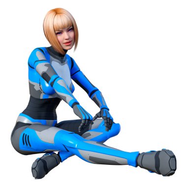 Beyaz arka planda izole edilmiş bir kadın robotun 3 boyutlu canlandırması