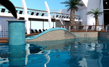 Bir yolcu gemisinin dış yüzey güvertesinin 3D görüntüsü