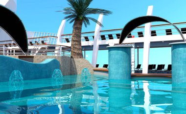 Bir yolcu gemisinin dış yüzey güvertesinin 3D görüntüsü