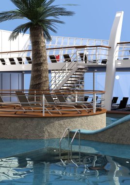 Bir yolcu gemisinin dış yüzey güvertesinin 3D görüntüsü
