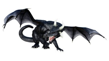 Beyaz arka planda izole edilmiş bir fantezi ejderhanın 3 boyutlu canlandırması