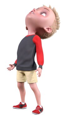 Beyaz arka planda izole edilmiş üç boyutlu bir çizgi film karakteri.