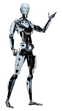 Beyaz arkaplanda izole edilmiş bir erkek robotun 3B görüntülemesi