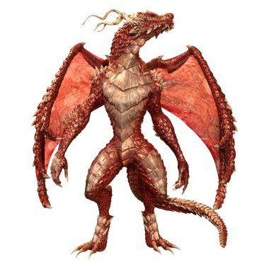 Beyaz arka planda izole edilmiş bir fantezi ejderhanın 3 boyutlu canlandırması