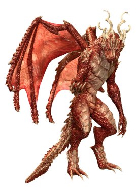 Beyaz arka planda izole edilmiş bir fantezi ejderhanın 3 boyutlu canlandırması