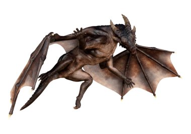 Beyaz arka planda izole edilmiş bir fantezi ejderhanın 3 boyutlu canlandırması