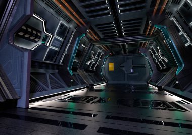 Fütürist bir bilim kurgu koridorunun 3 boyutlu canlandırması