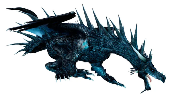 Beyaz arka planda izole edilmiş bir fantezi ejderhanın 3 boyutlu canlandırması