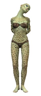 Beyaz arka planda izole edilmiş yeşil dişi bir uzaylının 3 boyutlu görüntüsü