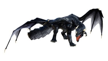 Beyaz arka planda izole edilmiş bir fantezi ejderhanın 3 boyutlu canlandırması