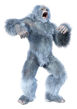 Yeti 'nin beyaz arka planda izole ettiği 3 boyutlu bir fantezi yaratığı.